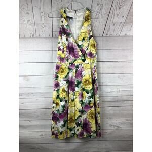 Kristin‎ Davis Dress Womens 6 Floral V Neck Sleeveless Feminine pleated pocket